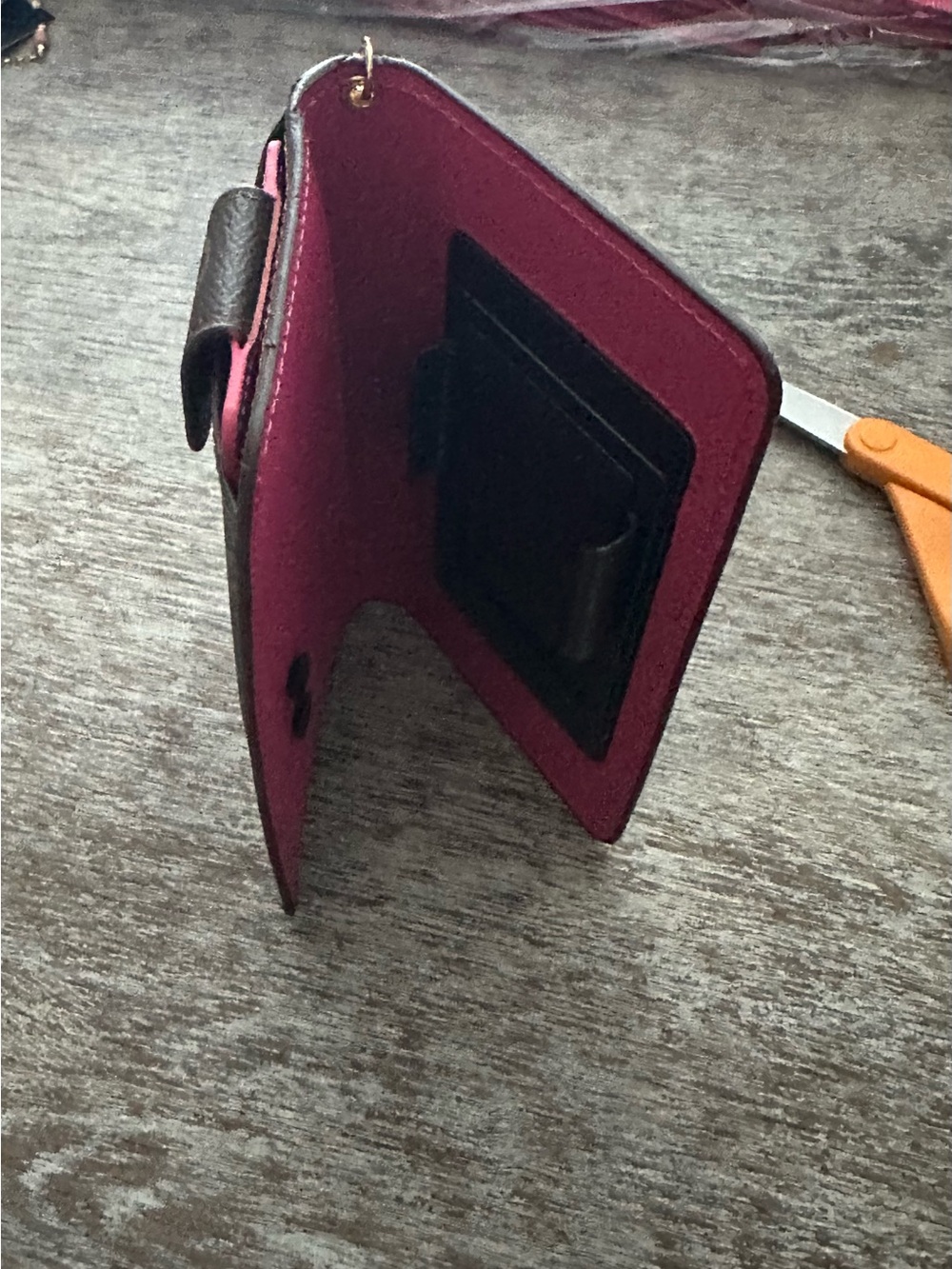 Monogram Wristlet Clutch/Phone Case in Brown with Pink Trim - Picture 13 of 16